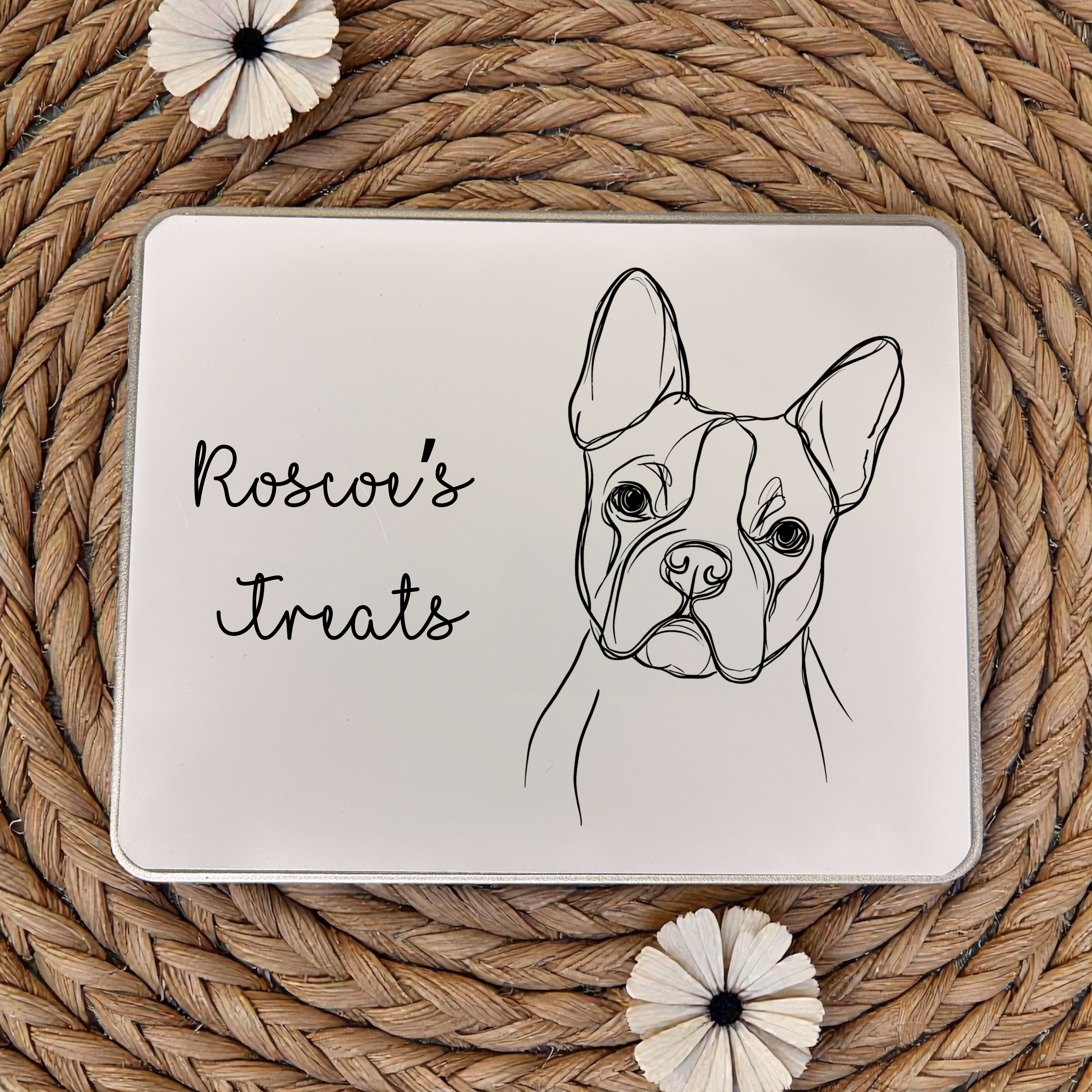 Line Art Dog Breed Silver Metal Storage Tin - Large – Hinged Lid