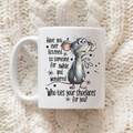 Funny sarcastic mouse 11oz ceramic mug with Who Ties Your Shoelaces For You quote, printed in-house by South Shore Gifts