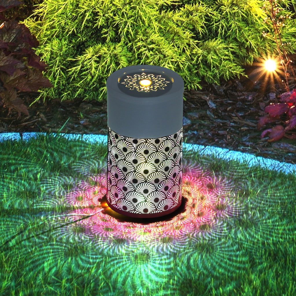 30cm Tall Waterfall Fountain with LED Lights and Pump, Adjustable Flow and Cut-out Design for Indoor & Outdoor use - Light Grey