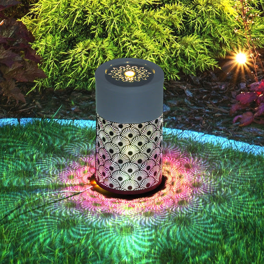 30cm Tall Waterfall Fountain with LED Lights and Pump, Adjustable Flow and Cut-out Design for Indoor & Outdoor use - Light Grey