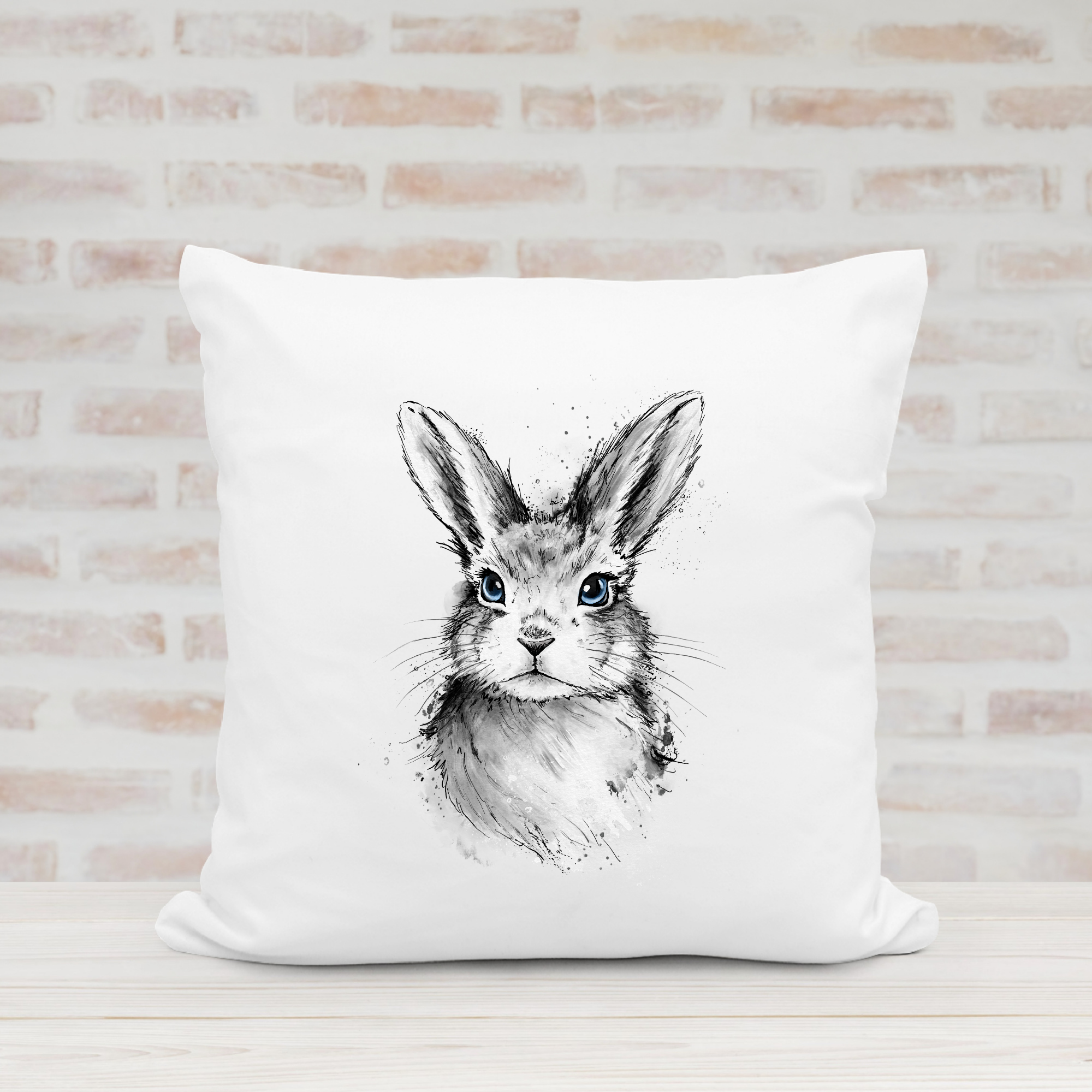 Sketched Hare With Blue Gaze Cushion 40x40cm
