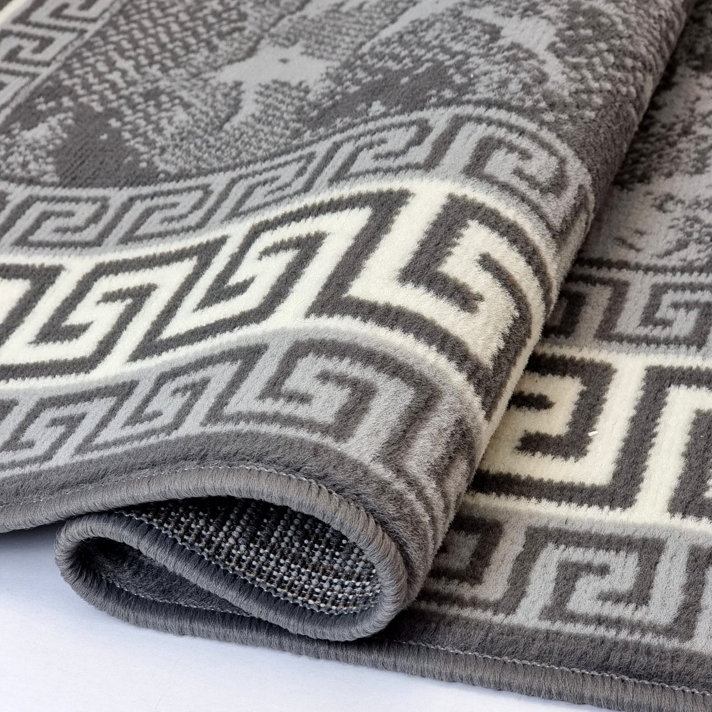 Grey Border Marble Effect Rug Large Soft Oriental Carpet
