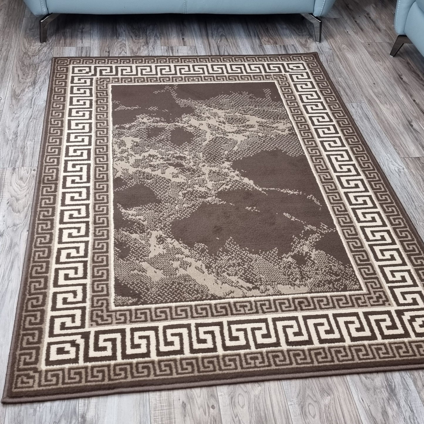 Brown Border Marble Effect Rug Large Soft Oriental Carpet