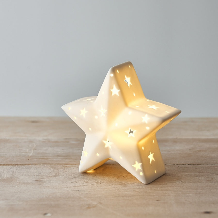 Ceramic LED Star Decoration – Warm White Light Up Christmas Ornament