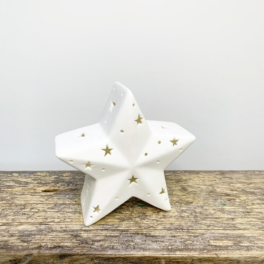 Ceramic LED Star Decoration – Warm White Light Up Christmas Ornament