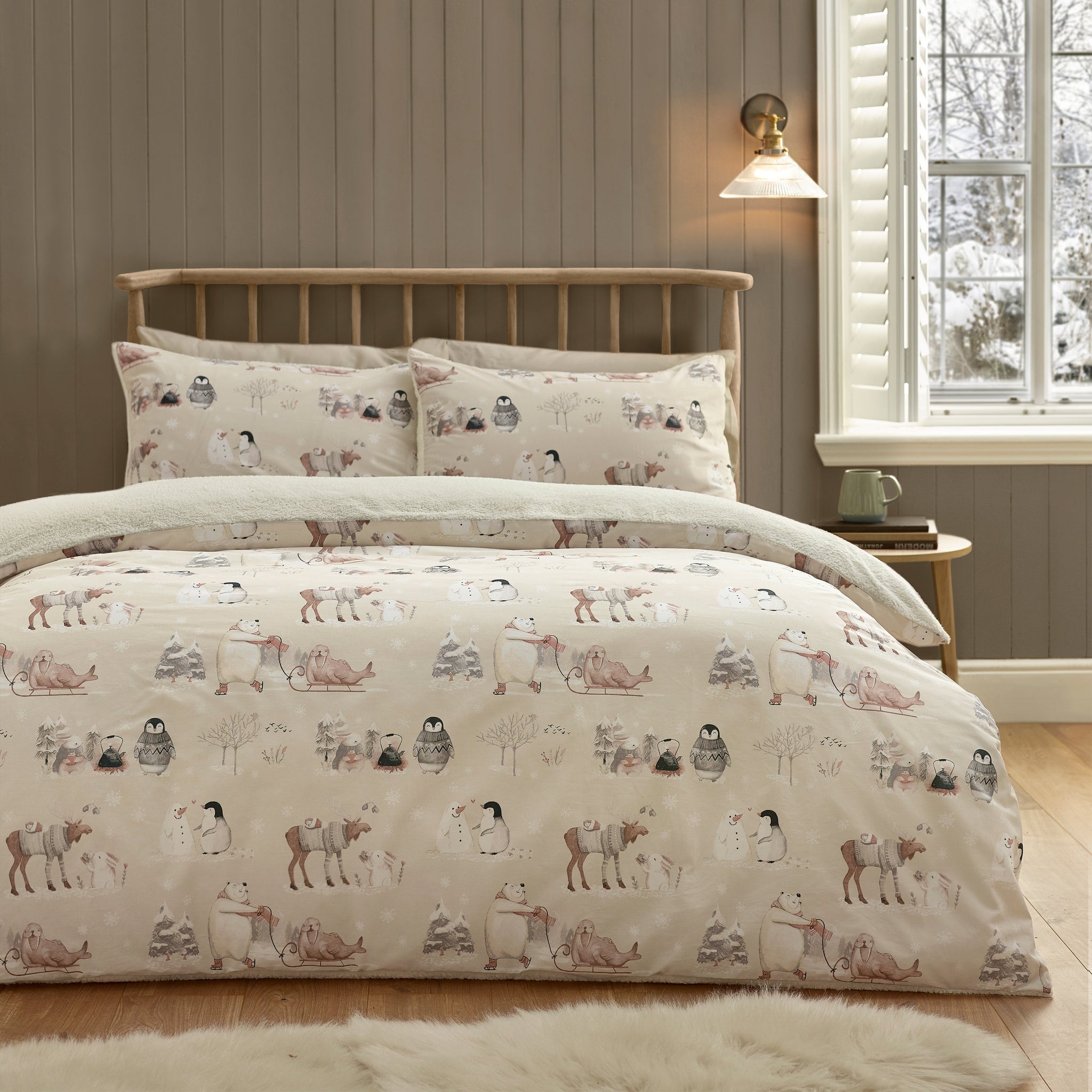 Winter Friends Sherpa Duvet Cover Set in Natural by Catherine Lansfield