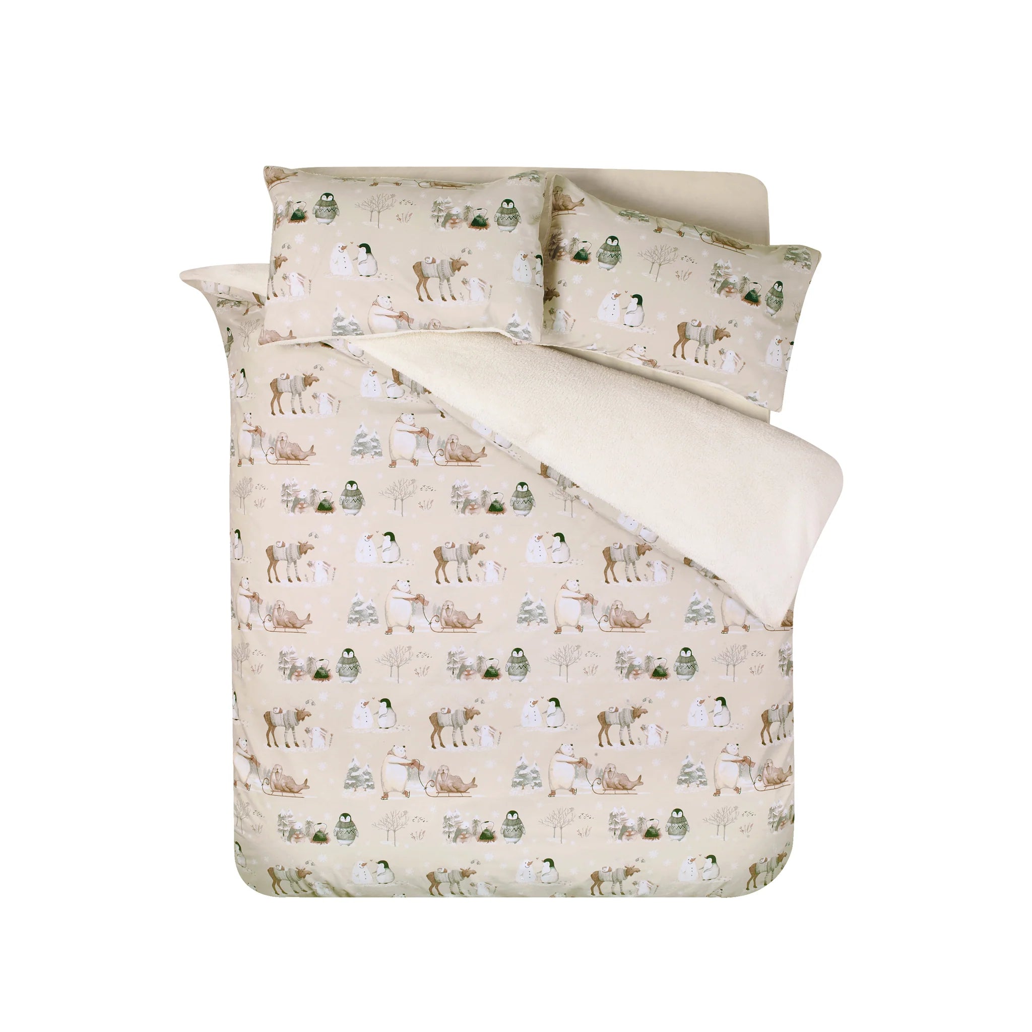 Winter Friends Sherpa Duvet Cover Set in Natural by Catherine Lansfield