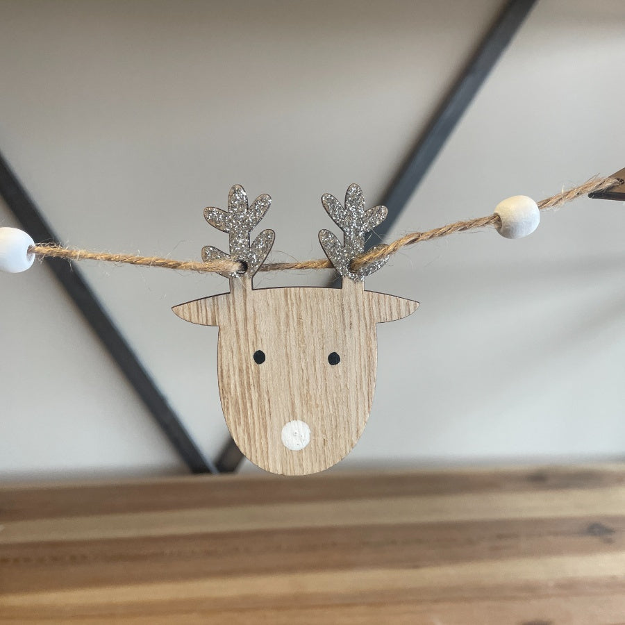 Wooden Reindeer &  Star Christmas Garland – 118cm