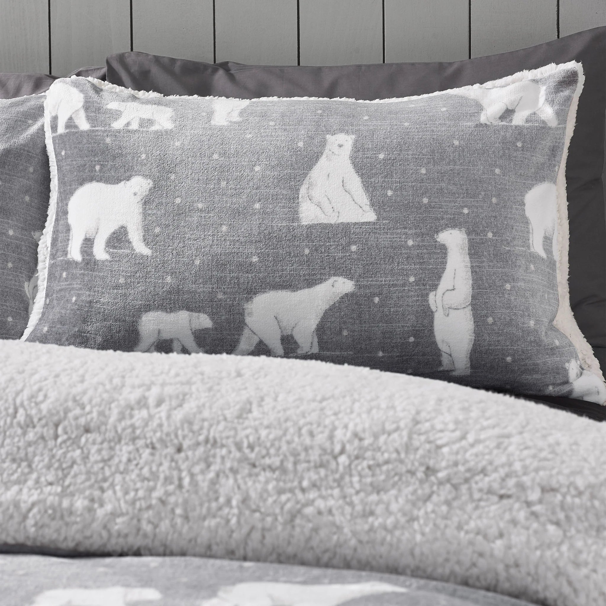 Cosy Polar Bear Soft Sherpa Duvet Cover Set Grey by Catherine Lansfield