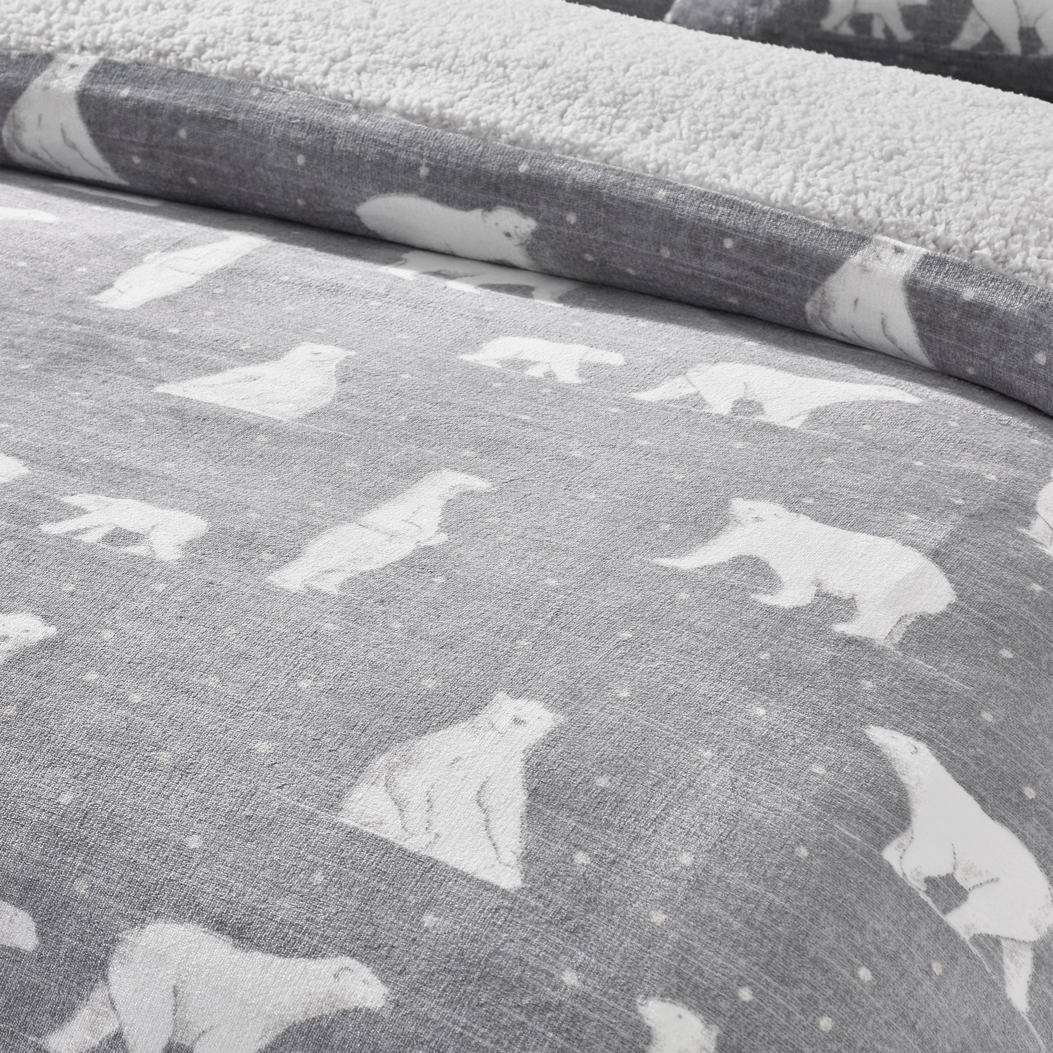 Cosy Polar Bear Soft Sherpa Duvet Cover Set Grey by Catherine Lansfield