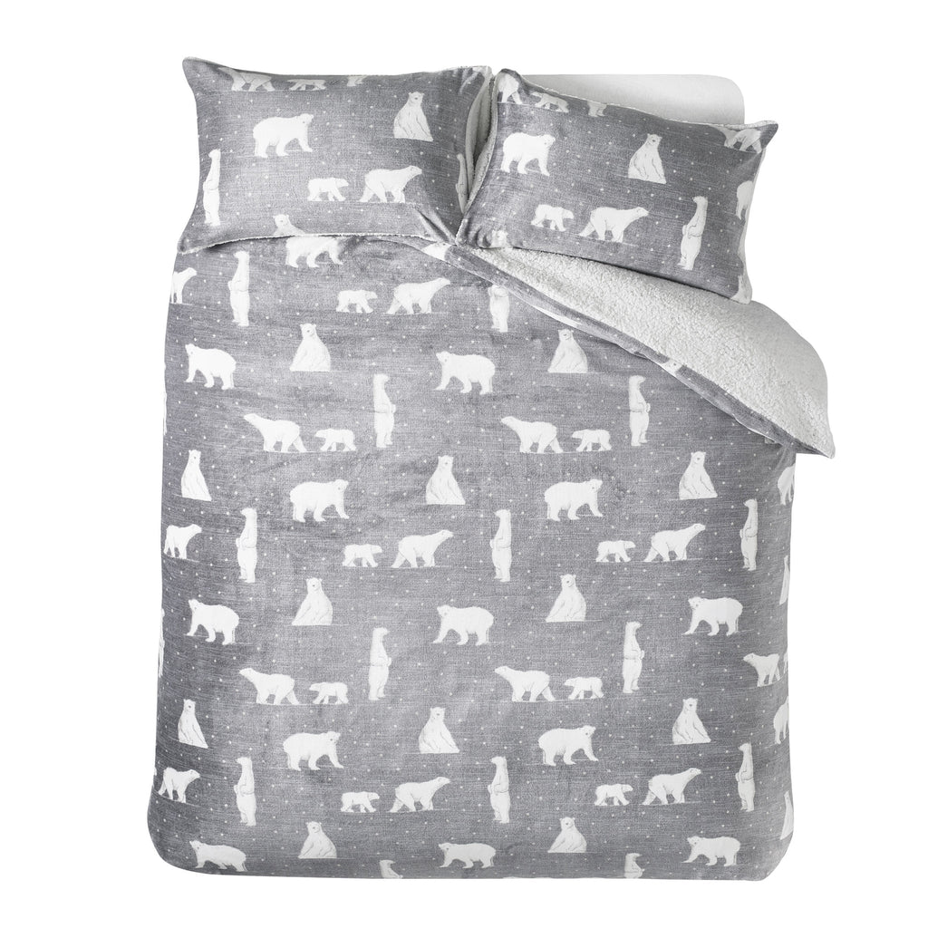Cosy Polar Bear Soft Sherpa Duvet Cover Set Grey by Catherine Lansfield