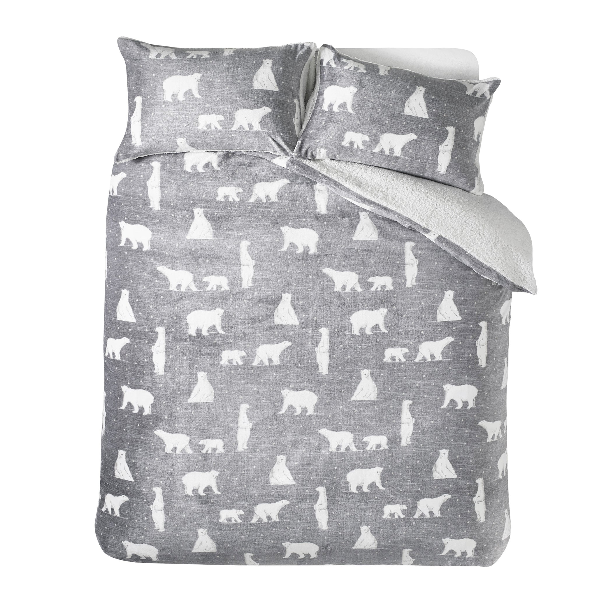 Cosy Polar Bear Soft Sherpa Duvet Cover Set Grey by Catherine Lansfield