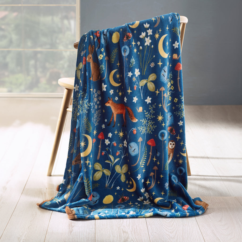 Catherine Lansfield Navy Enchanted Twilight Animals Cosy Blanket Throw
