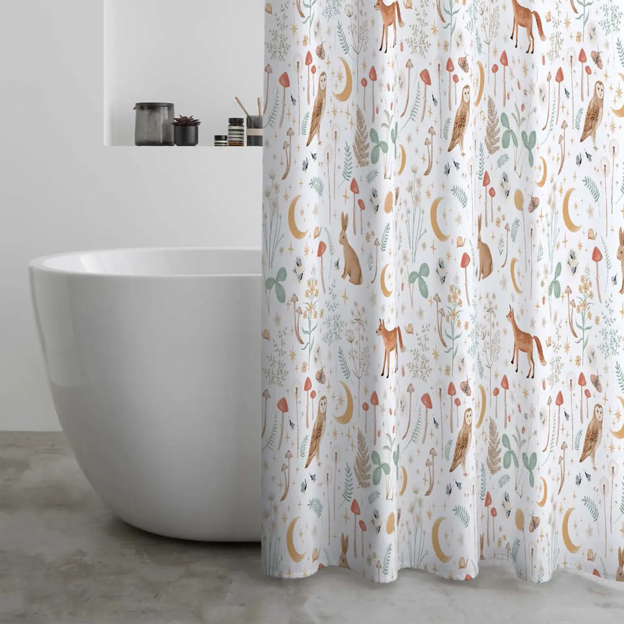 Enchanted Twilight Animals Shower Curtain by Catherine Lansfield - GREEN OR WHITE