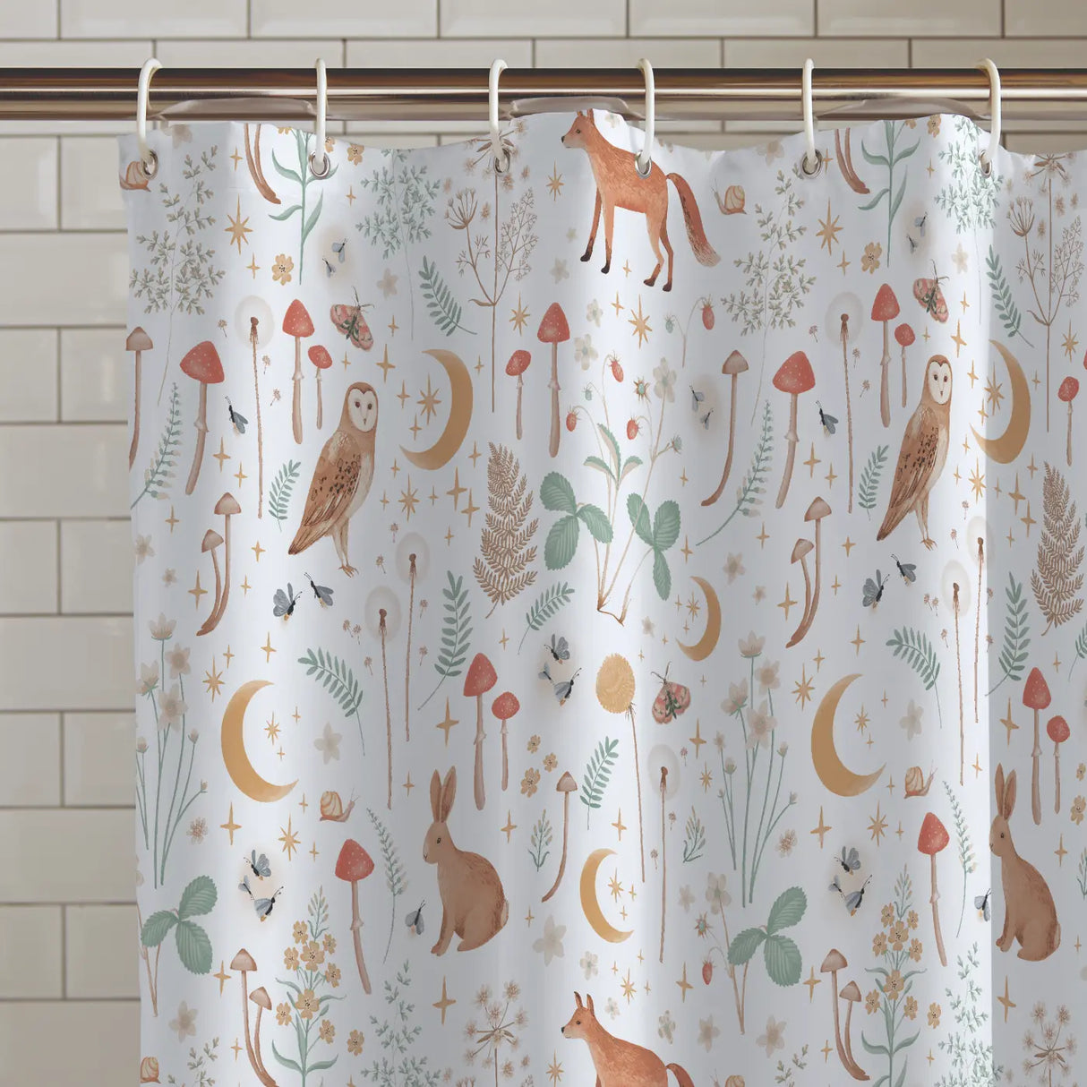 Enchanted Twilight Animals Shower Curtain by Catherine Lansfield - GREEN OR WHITE