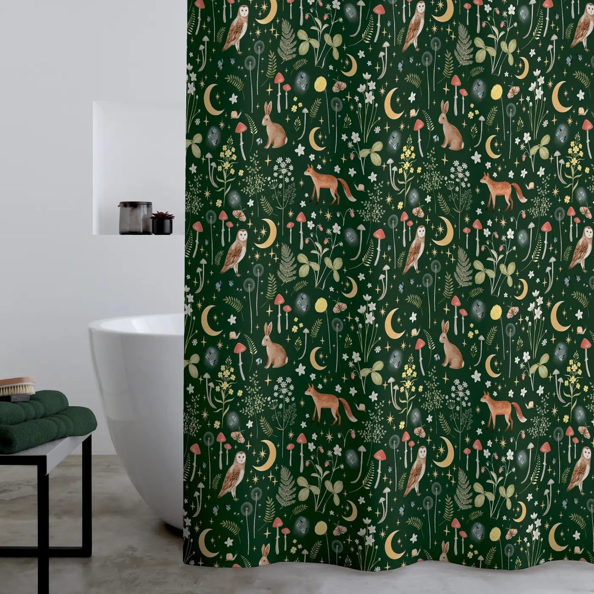 Enchanted Twilight Animals Shower Curtain by Catherine Lansfield - GREEN OR WHITE