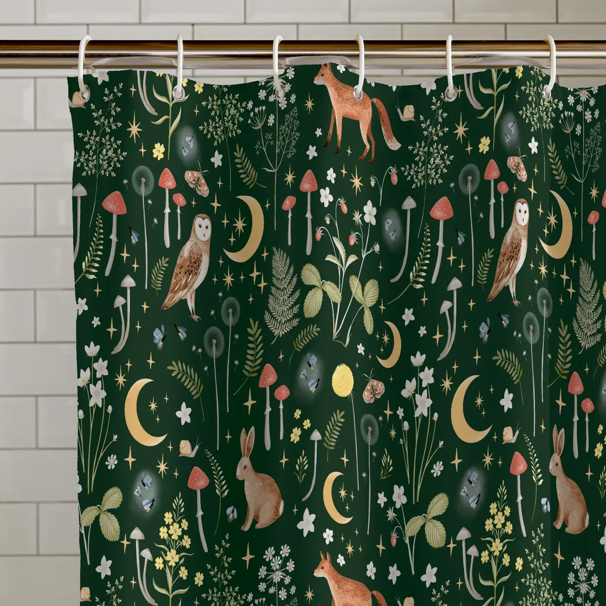 Enchanted Twilight Animals Shower Curtain by Catherine Lansfield - GREEN OR WHITE