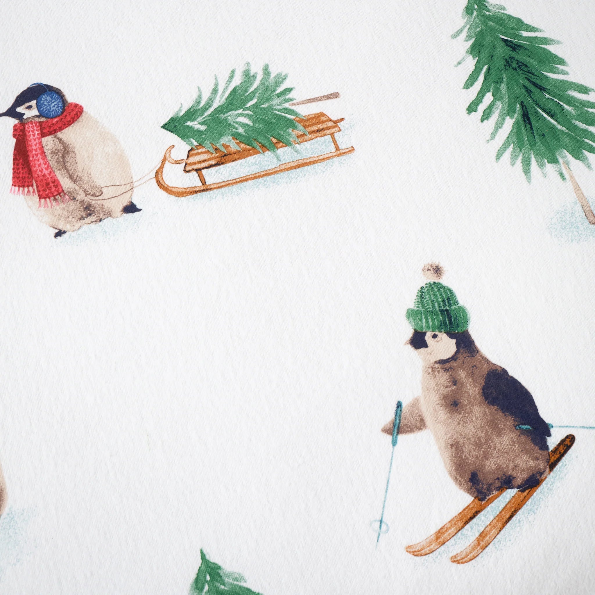 Brushed Snowy Penguin Cotton Reversible Duvet Cover Set in White 100% Cotton