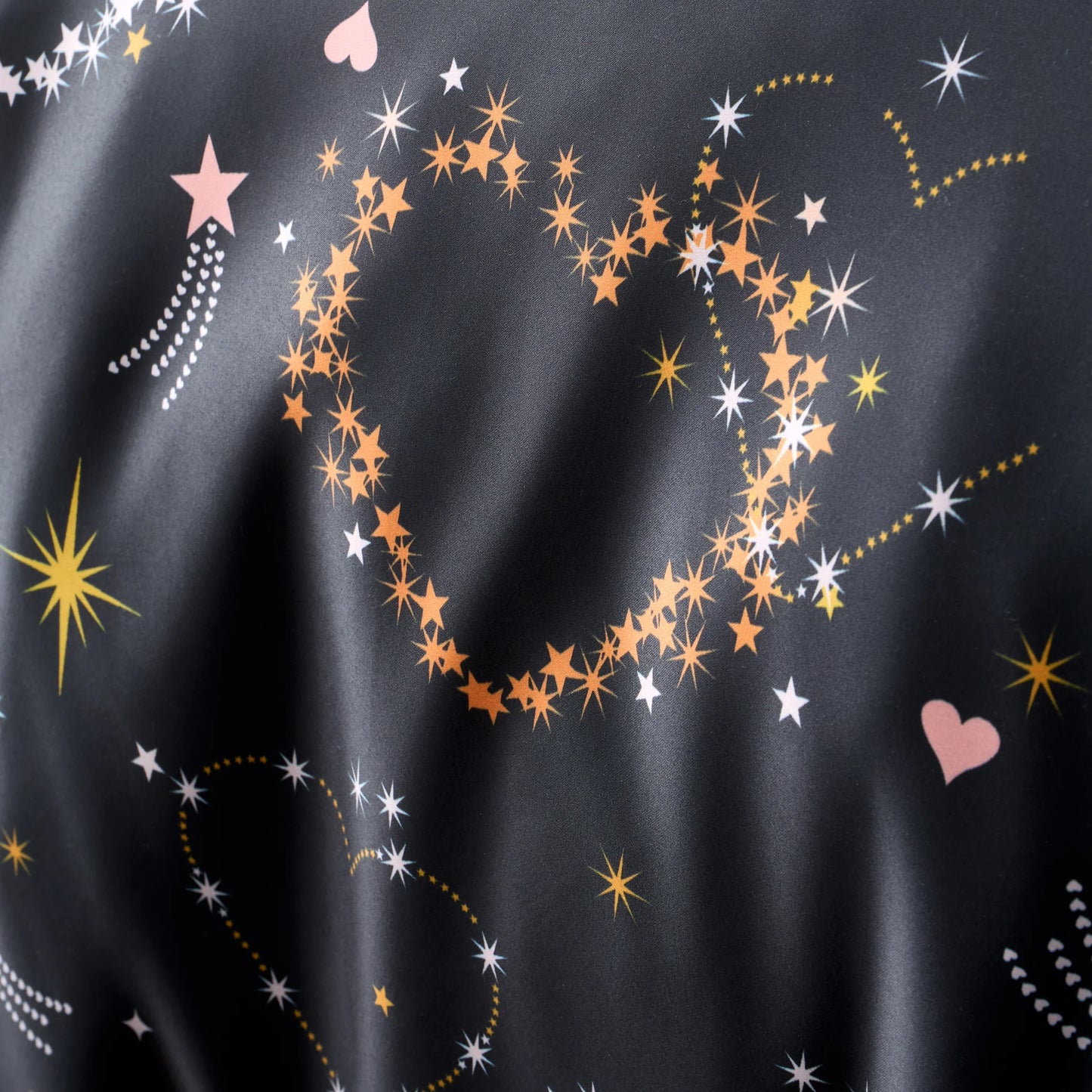 Cosmic Hearts and Stars Reversible Duvet Cover Set in Black