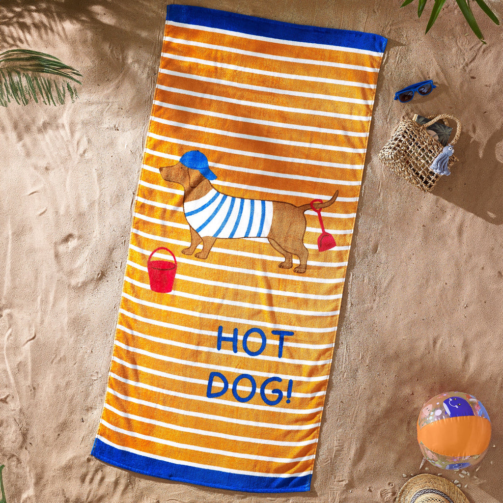 Hot Dog Cotton Beach Towel in Orange by Catherine Lansfield