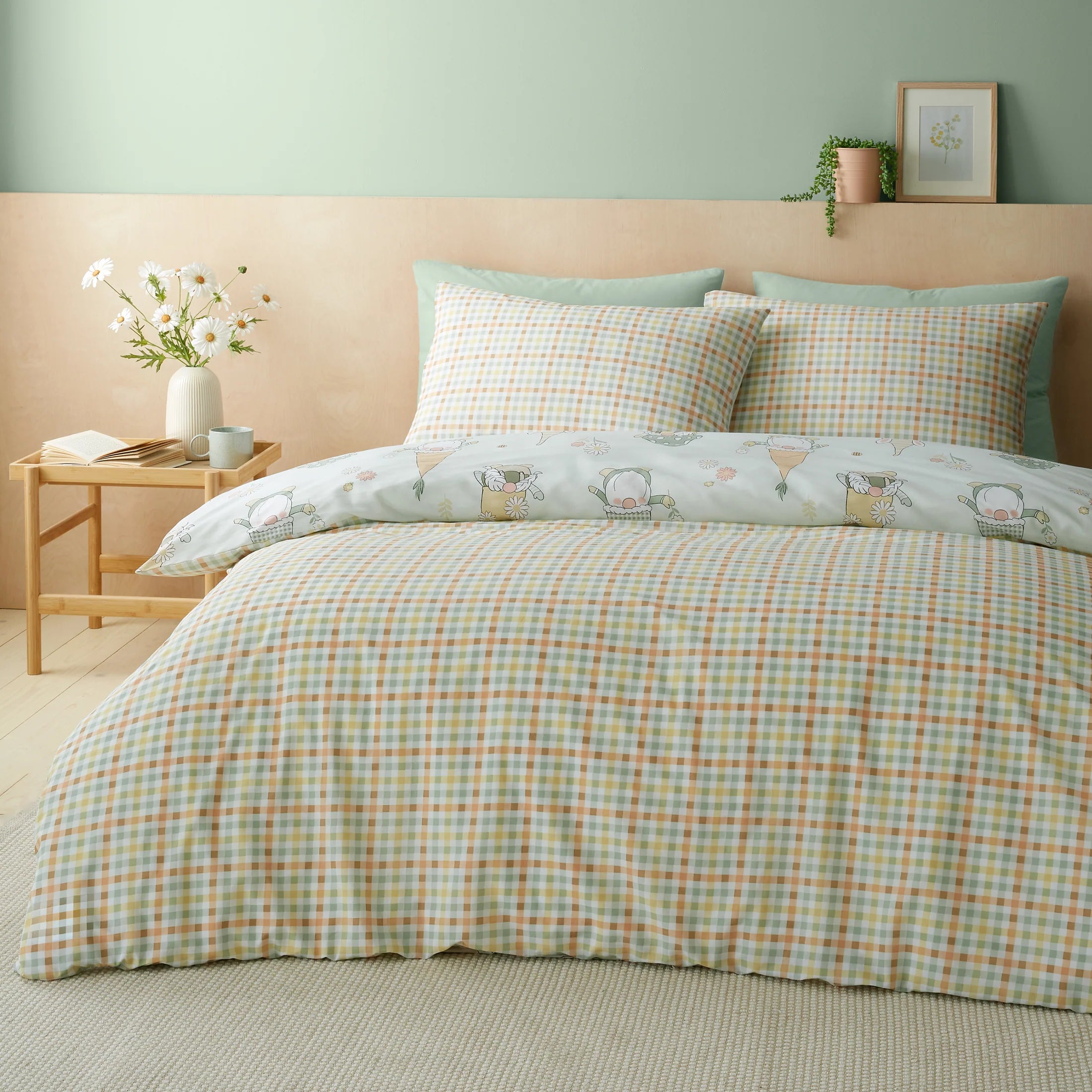 Spring Gonks Reversible Duvet Cover Set in Mint Green by Catherine Lansfield