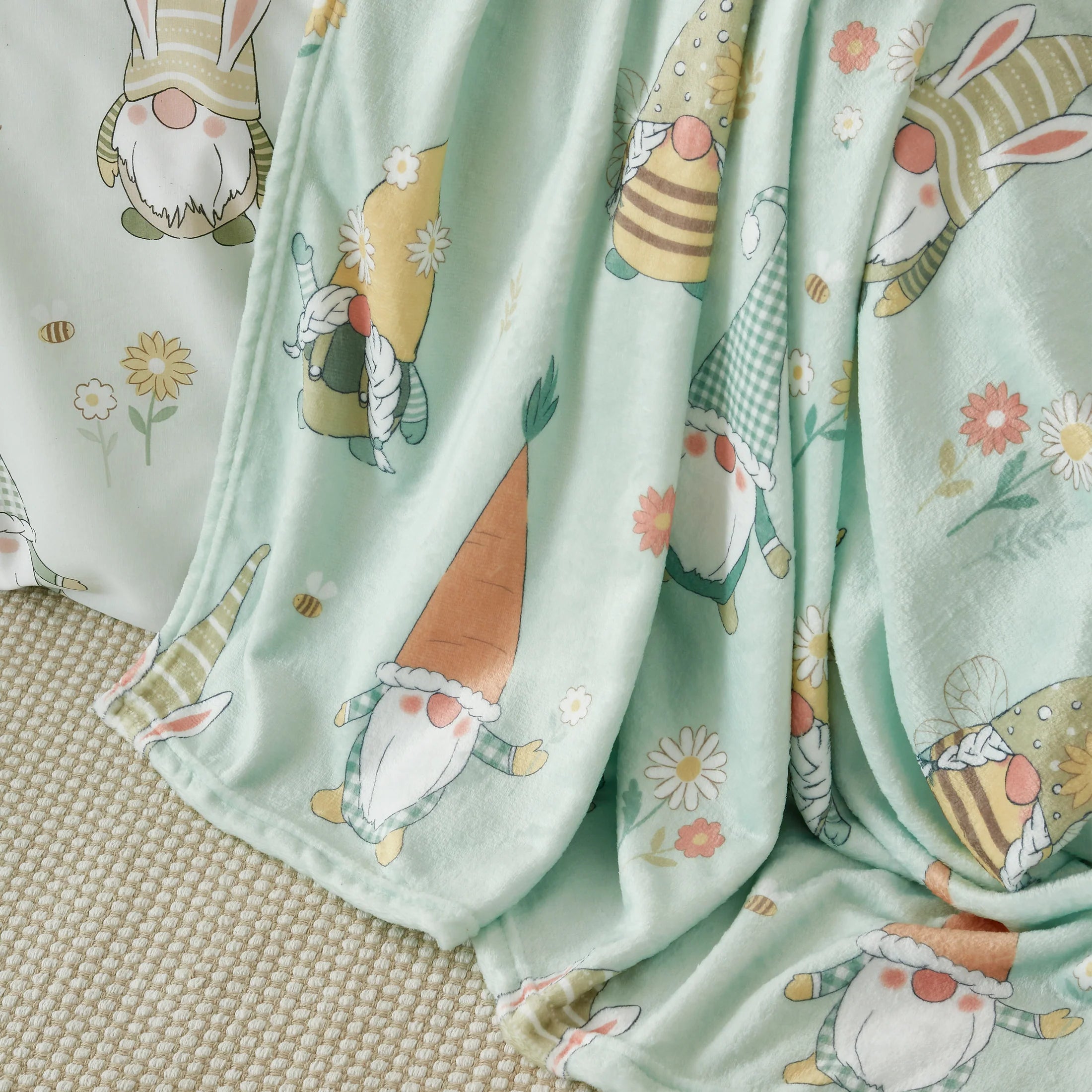 Spring Gonks Cosy Fleece Oversized Blanket Throw in Mint Green by Catherine Lansfield