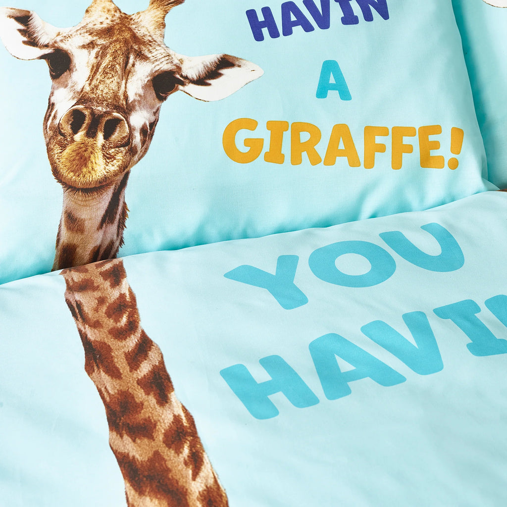 Havin A Giraffe Reversible Duvet Cover Set in Aqua Blue by Catherine Lansfield Kids