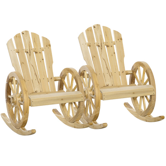 2 Piece Wooden  Rocking Chair Reclining Armchair  Rocker - Natural
