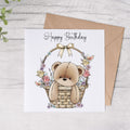 Happy Birthday Teddy in Basket Card - FREE Postage