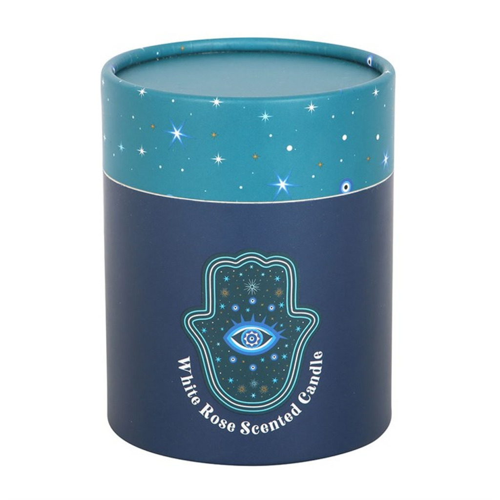 Hand of Hamsa White Rose Candle with Crystals