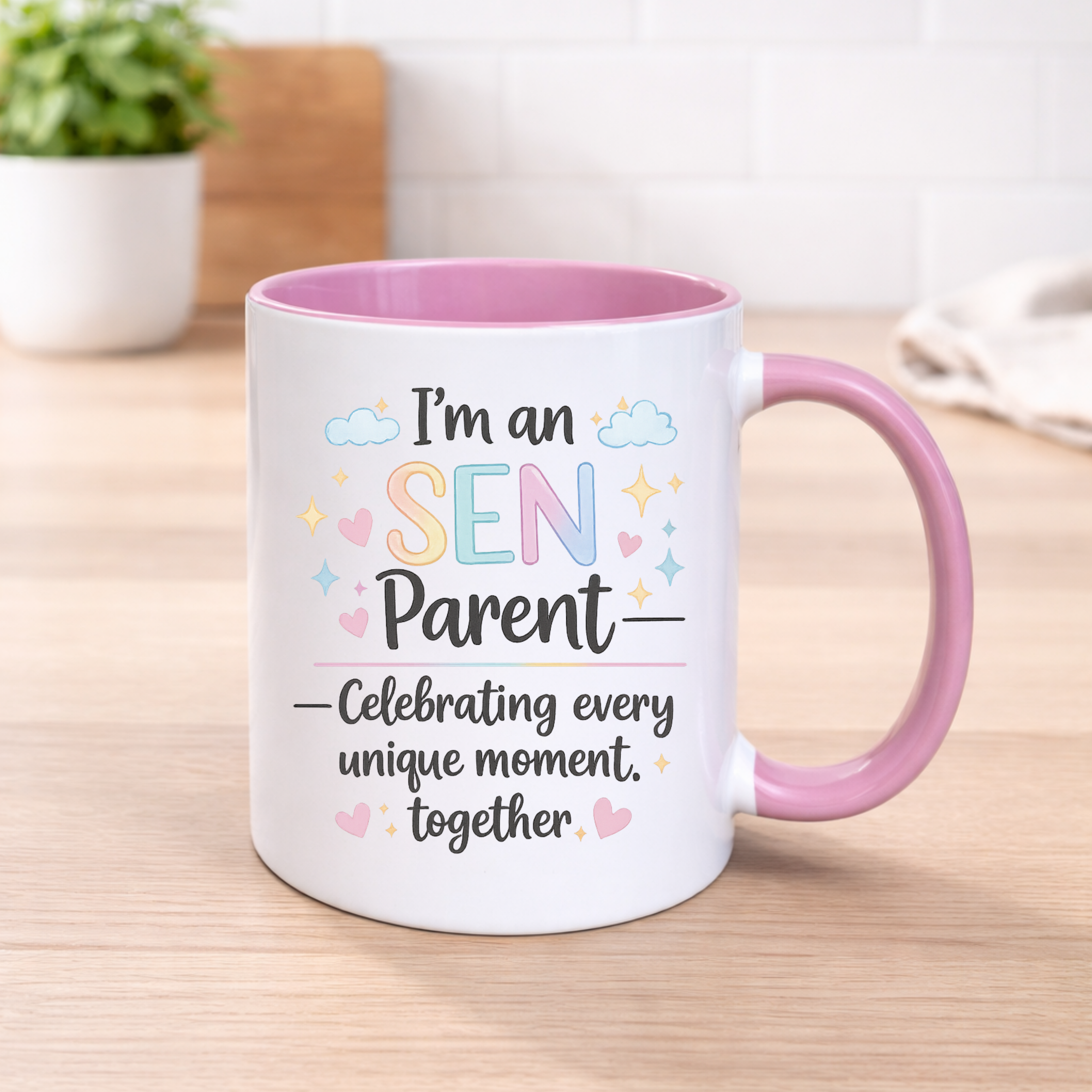 SEN Parent Mug – Special Educational Needs Parent Gift – “I’m an SEN Parent Celebrating Every Unique Moment” – 11oz Ceramic Coffee Mug – Autism Awareness Gift