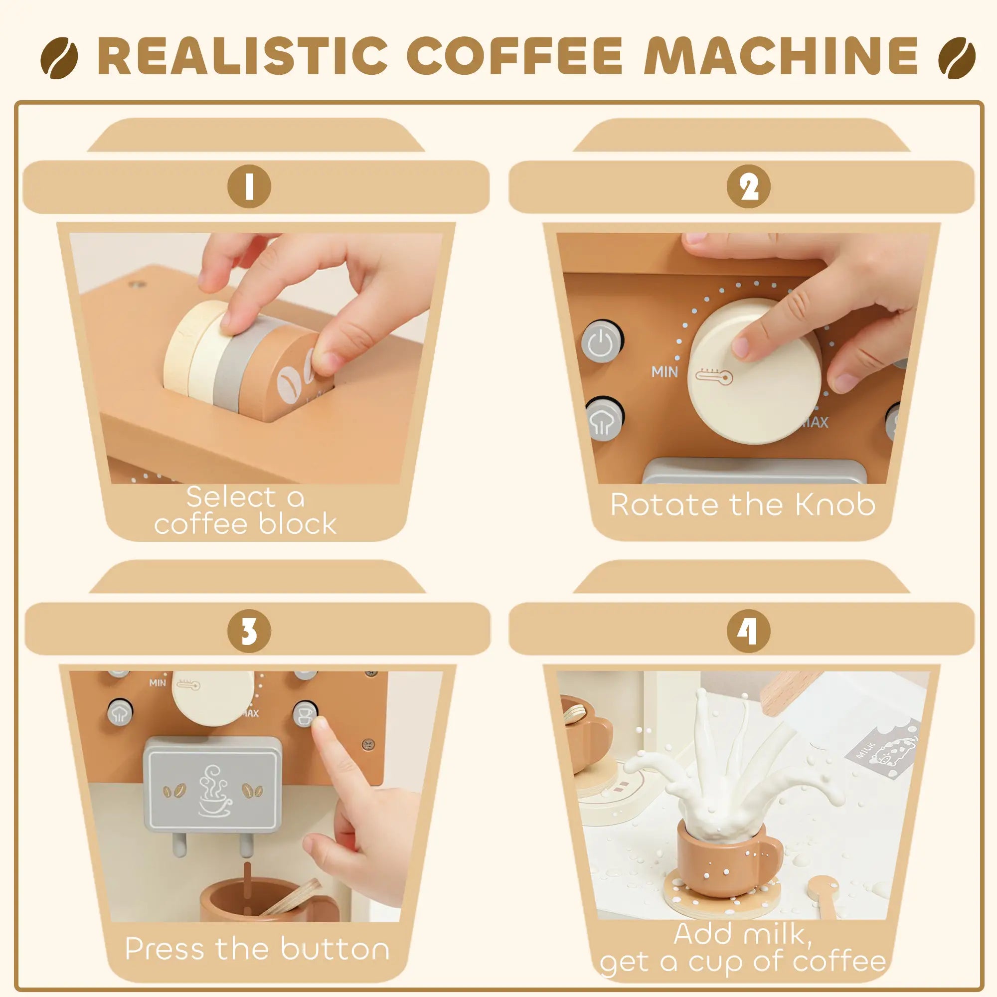 Kids Wooden Coffee Machine Toy, Ages 3+