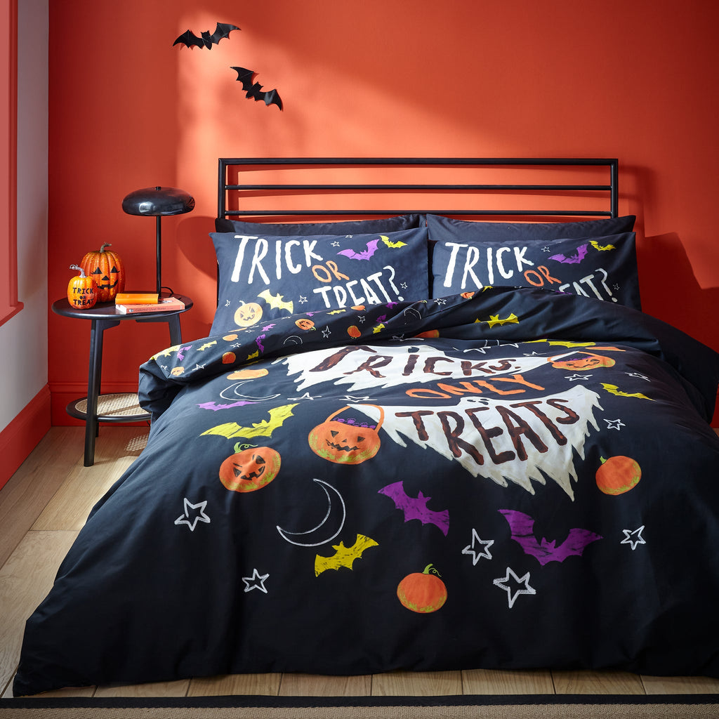 Halloween Trick or Treat Reversible Duvet Cover Set in Black by Catherine Lansfield