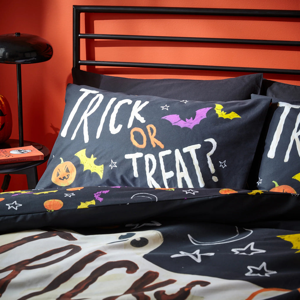 Halloween Trick or Treat Reversible Duvet Cover Set in Black by Catherine Lansfield