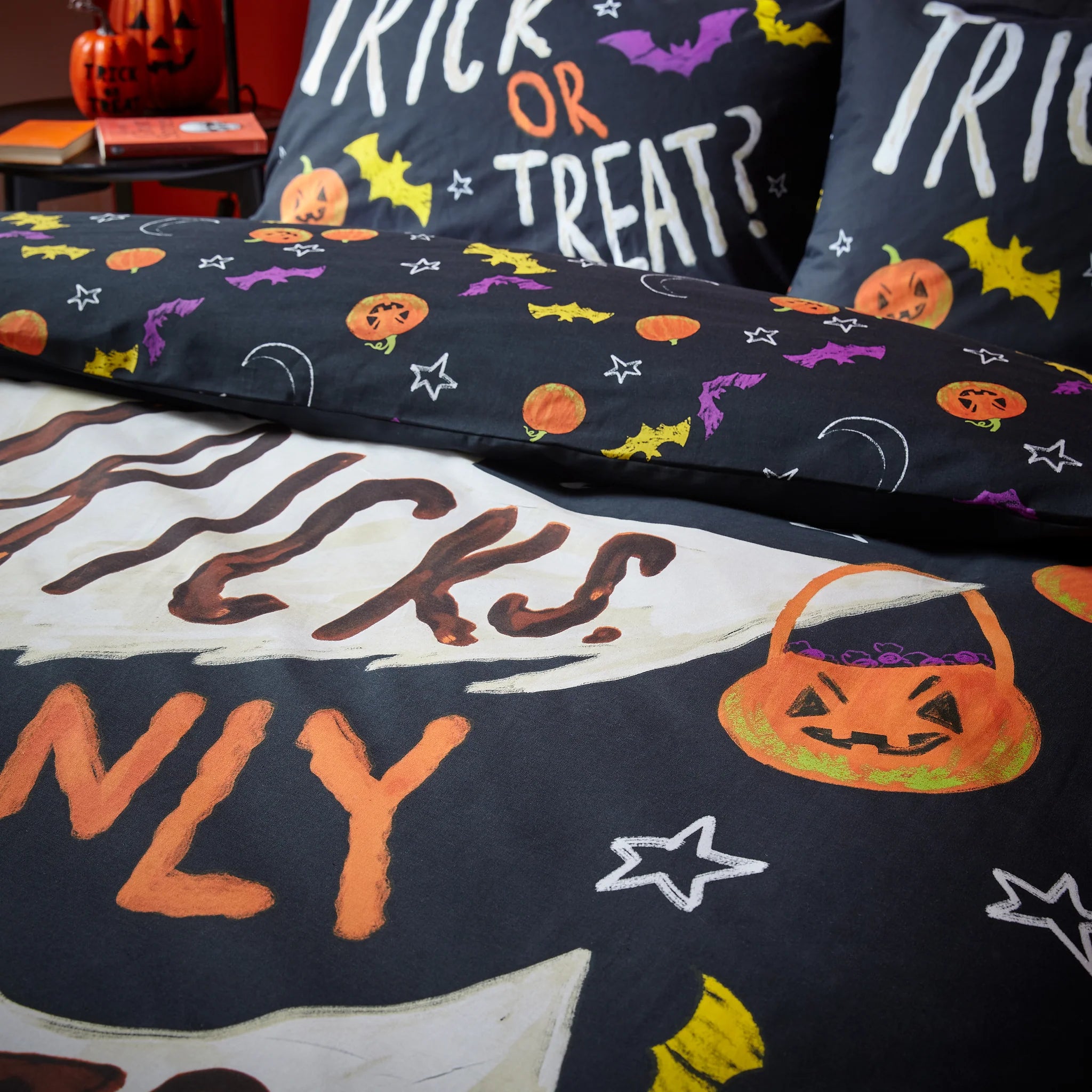 Halloween Trick or Treat Reversible Duvet Cover Set in Black by Catherine Lansfield