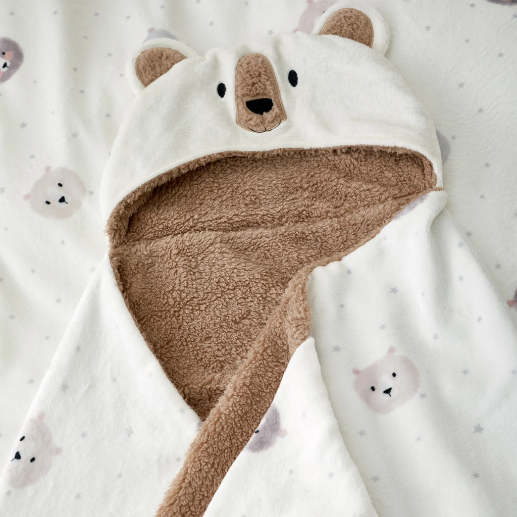 Catherine Lansfield Natural Cosy Bear So Soft Fleece Hooded Blanket