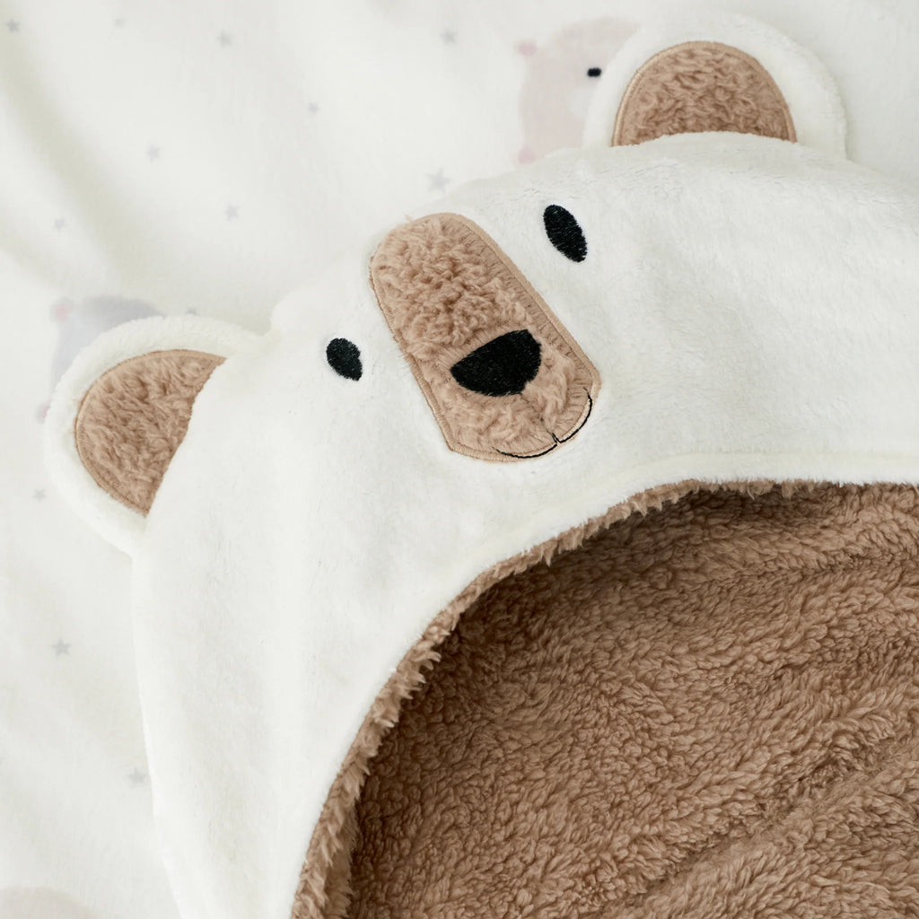 Catherine Lansfield Natural Cosy Bear So Soft Fleece Hooded Blanket