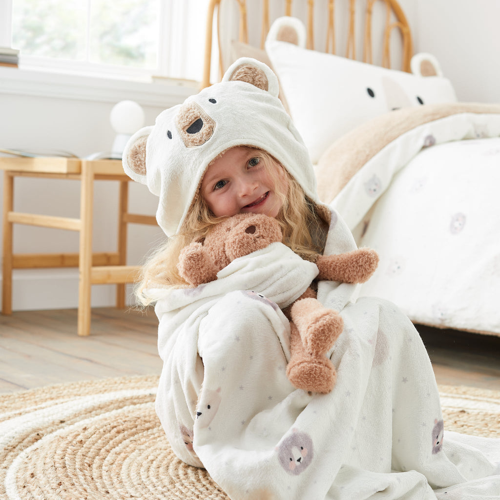 Catherine Lansfield Natural Cosy Bear So Soft Fleece Hooded Blanket