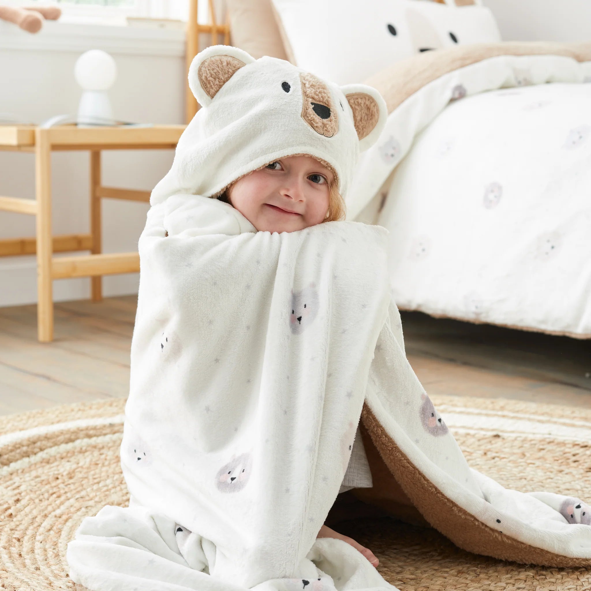 Catherine Lansfield Natural Cosy Bear So Soft Fleece Hooded Blanket