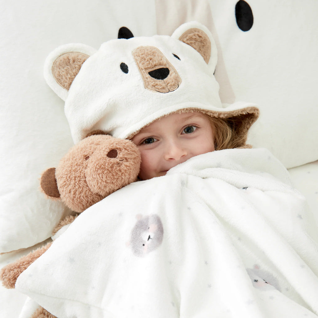 Catherine Lansfield Natural Cosy Bear So Soft Fleece Hooded Blanket