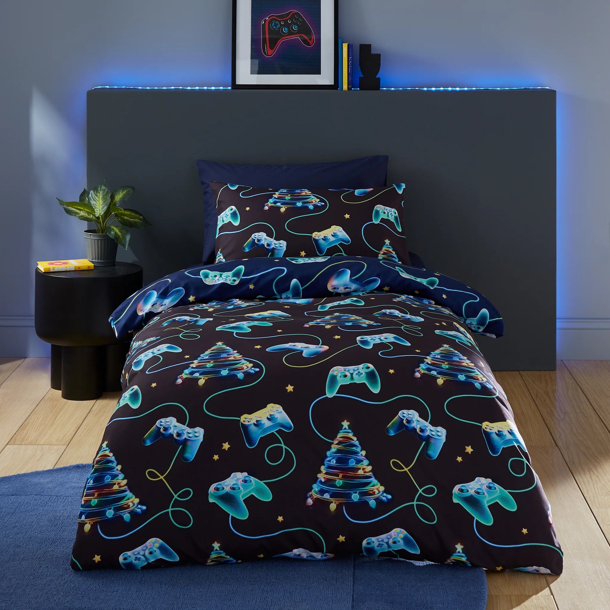 Christmas Gamer So Soft Reversible Duvet Cover Set in Navy Blue by Catherine Lansfield
