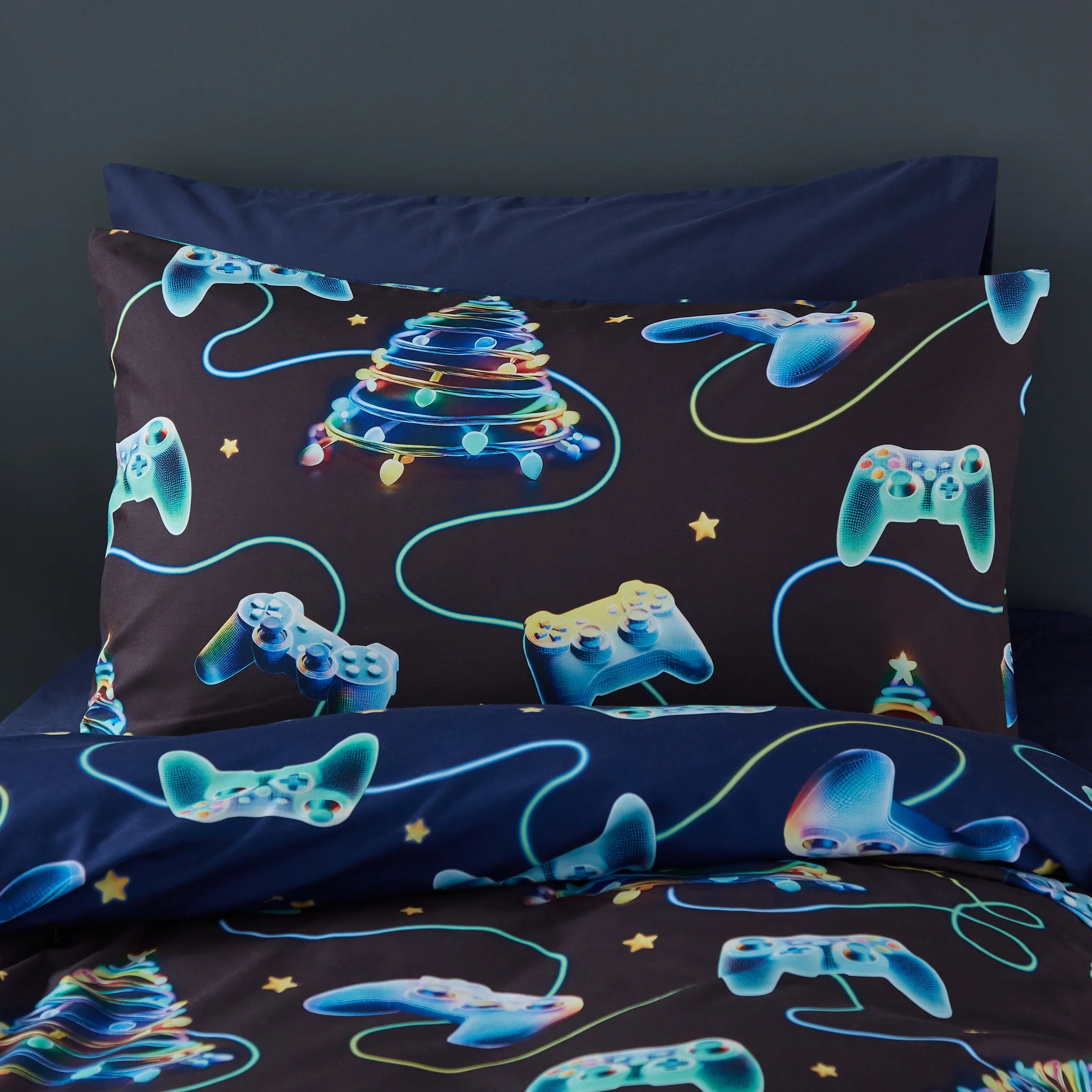 Christmas Gamer So Soft Reversible Duvet Cover Set in Navy Blue by Catherine Lansfield