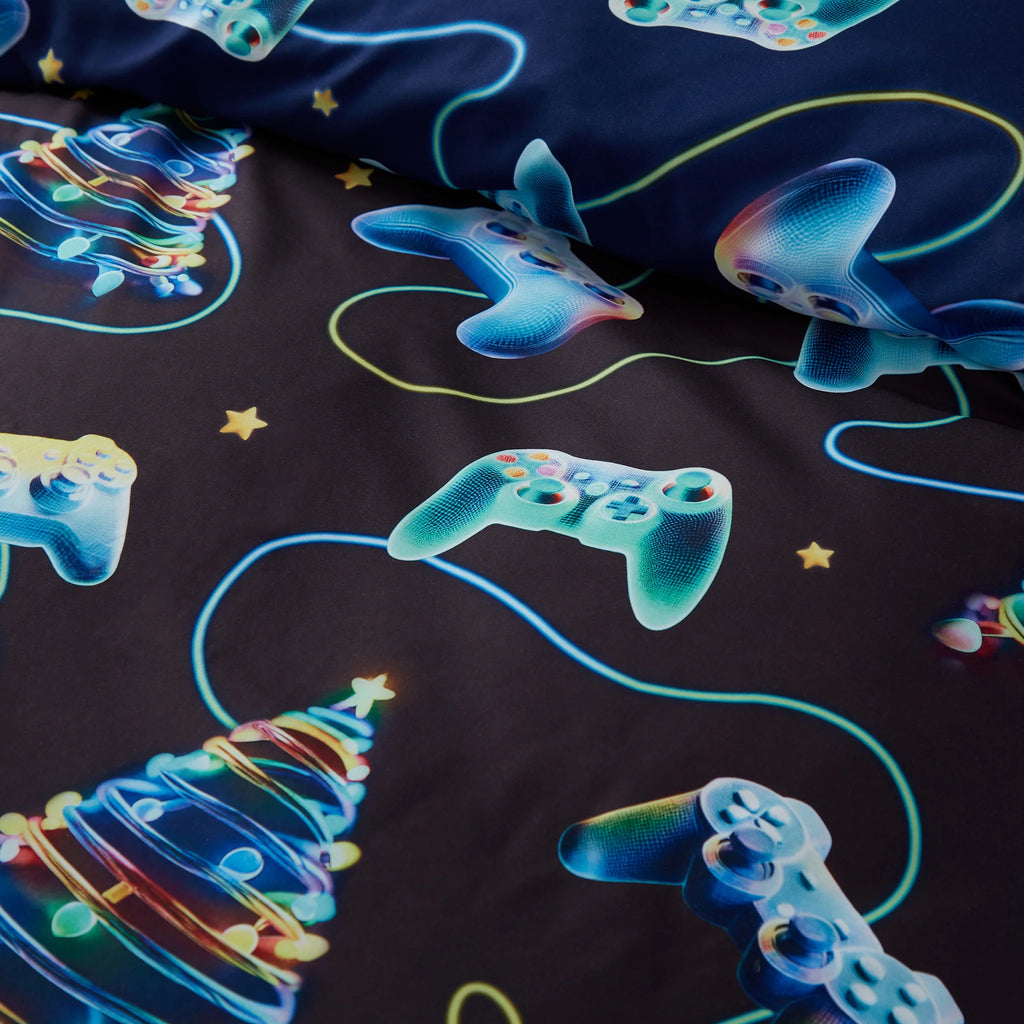 Christmas Gamer So Soft Reversible Duvet Cover Set in Navy Blue by Catherine Lansfield
