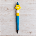 Flower Novelty Beaded Pen - Blue/Yellow