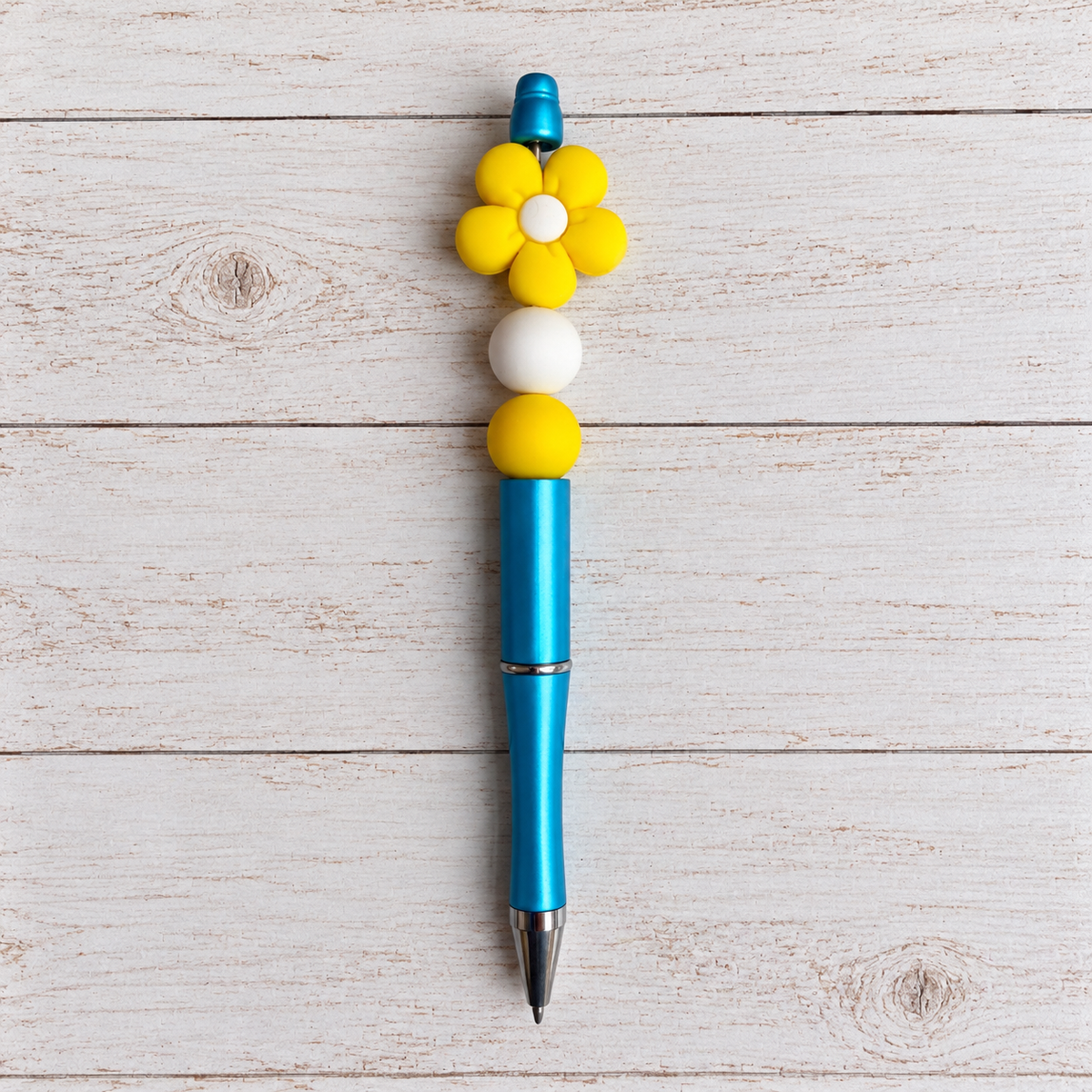 Flower Novelty Beaded Pen - Blue/Yellow