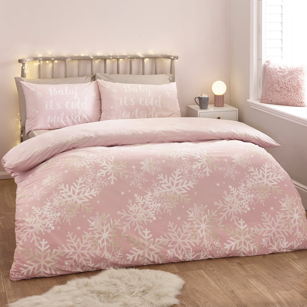 Baby It's Cold Outside Reversible Duvet Cover Set in Pink by Catherine Lansfield