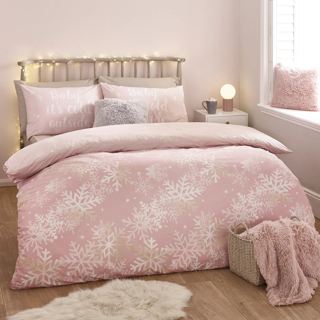 Baby It's Cold Outside Reversible Duvet Cover Set in Pink by Catherine Lansfield