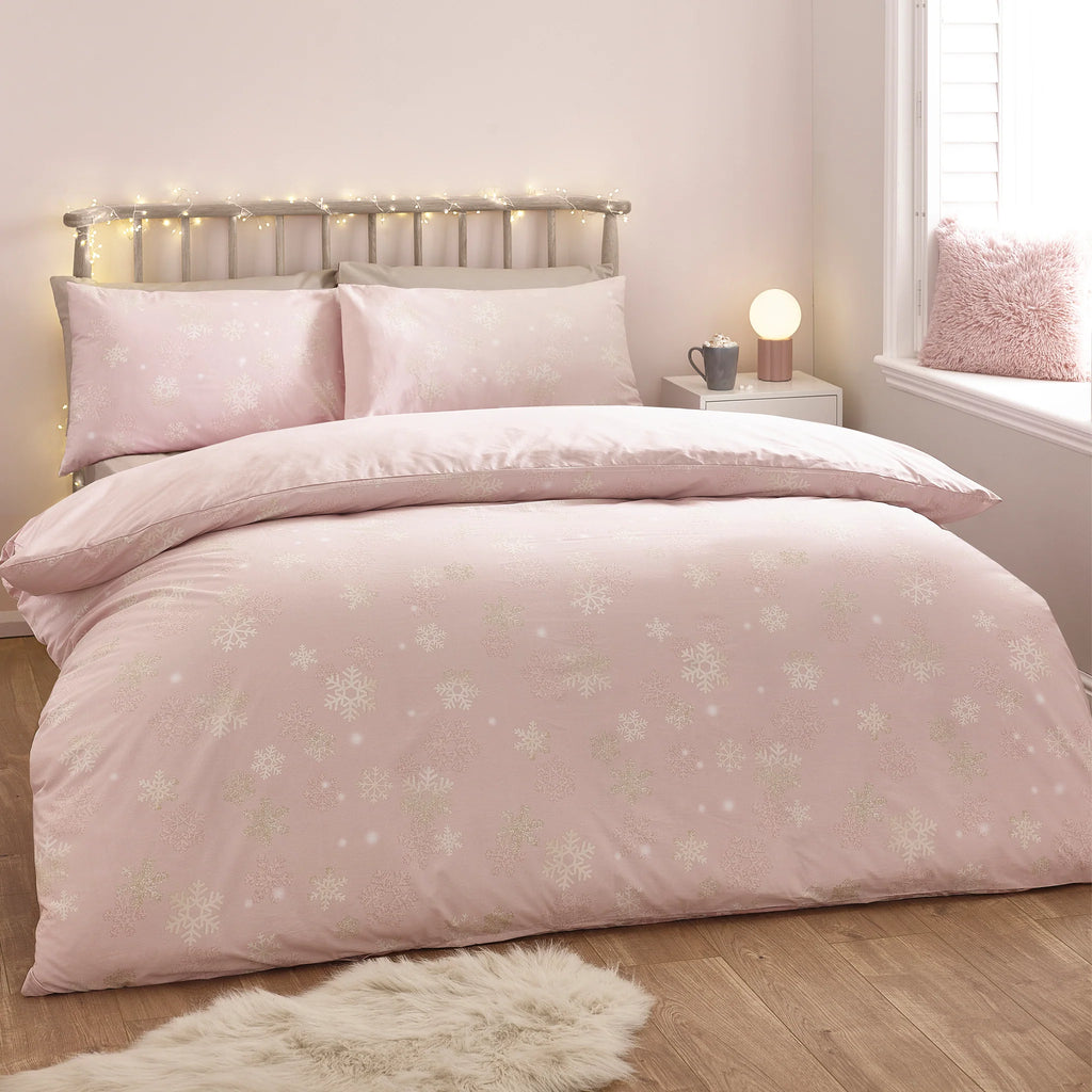 Baby It's Cold Outside Reversible Duvet Cover Set in Pink by Catherine Lansfield