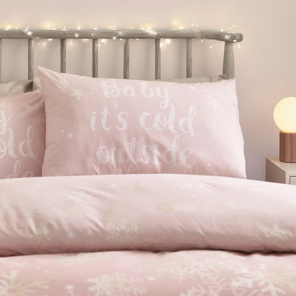 Baby It's Cold Outside Reversible Duvet Cover Set in Pink by Catherine Lansfield