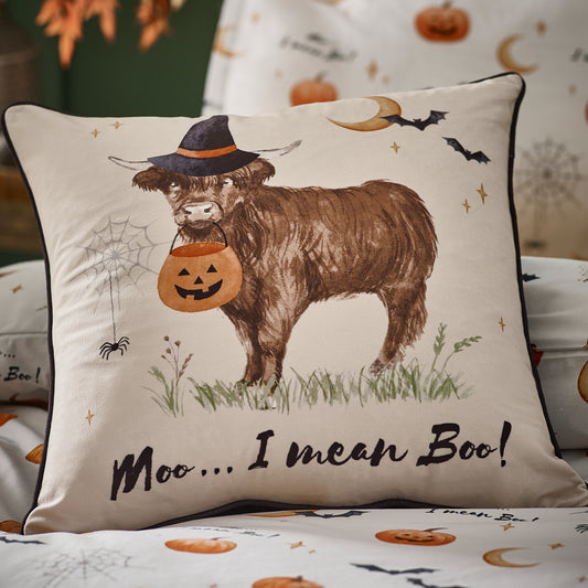 Catherine Lansfield Natural Halloween Highland Cow Soft Touch Cushion